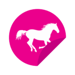 Icon of a pink car sticker of a galloping horse.