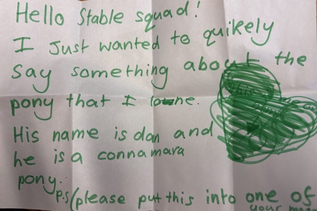 Letter from Stable Squad member Dan about their pony