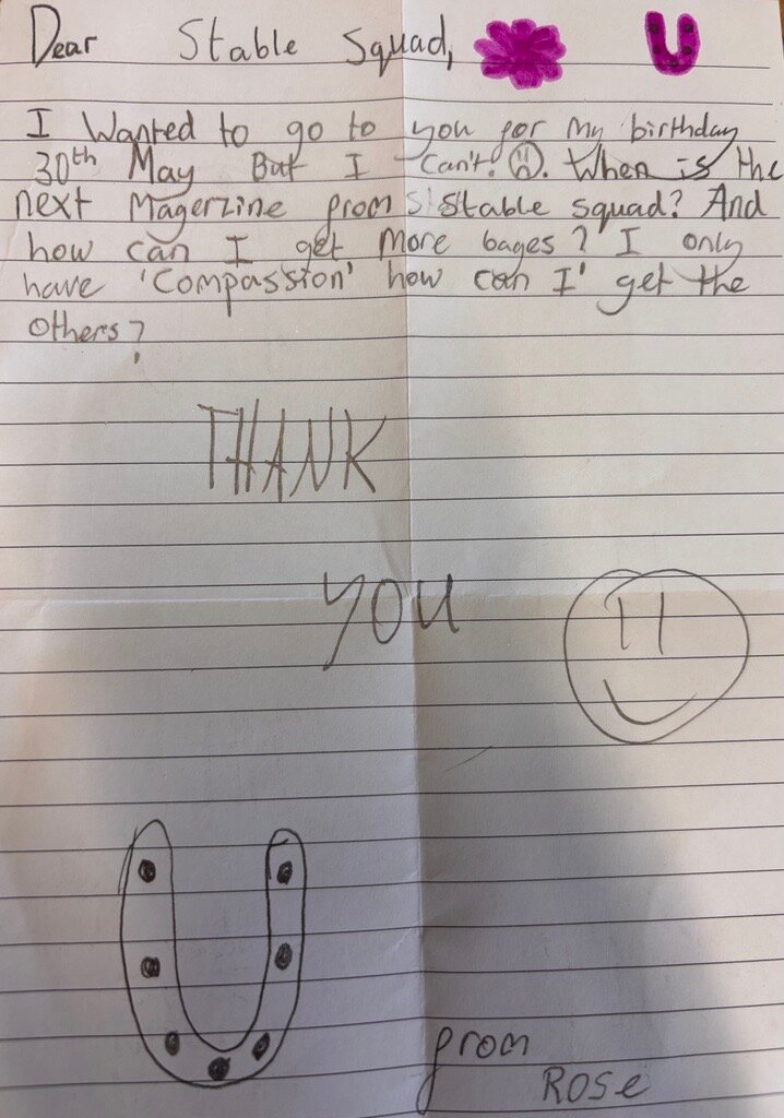 Letter from Stable Squad member Rose